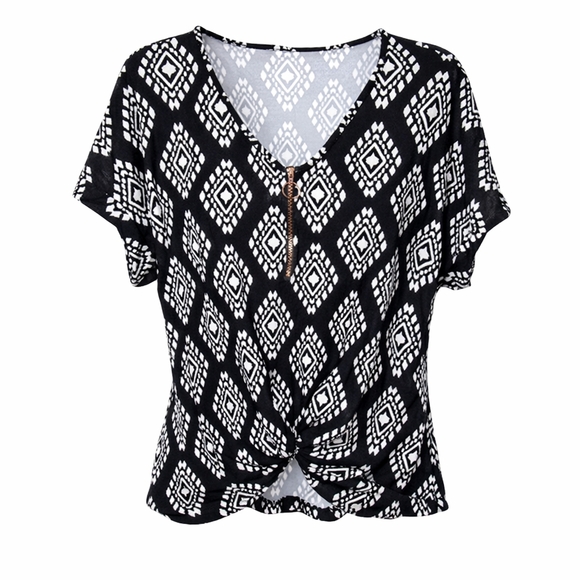 Geometric Diamond Print Blouse By ABW LA Women's XL Black White Top - Picture 2 of 6